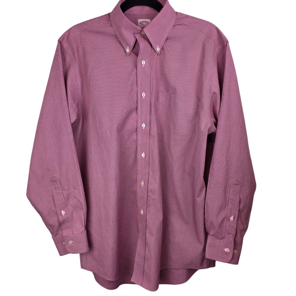 Brooks Brothers 346 The Original Polo Shirt 15.5 32/33 Red Non-Iron Micro-Check